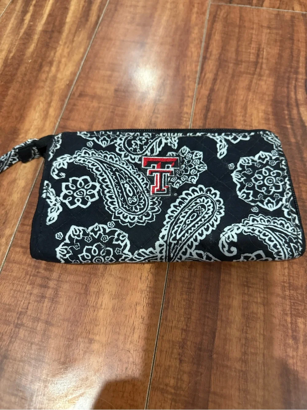 Vera Bradley Black Paisley Wristlet Wallet with Texas tech logo RFID